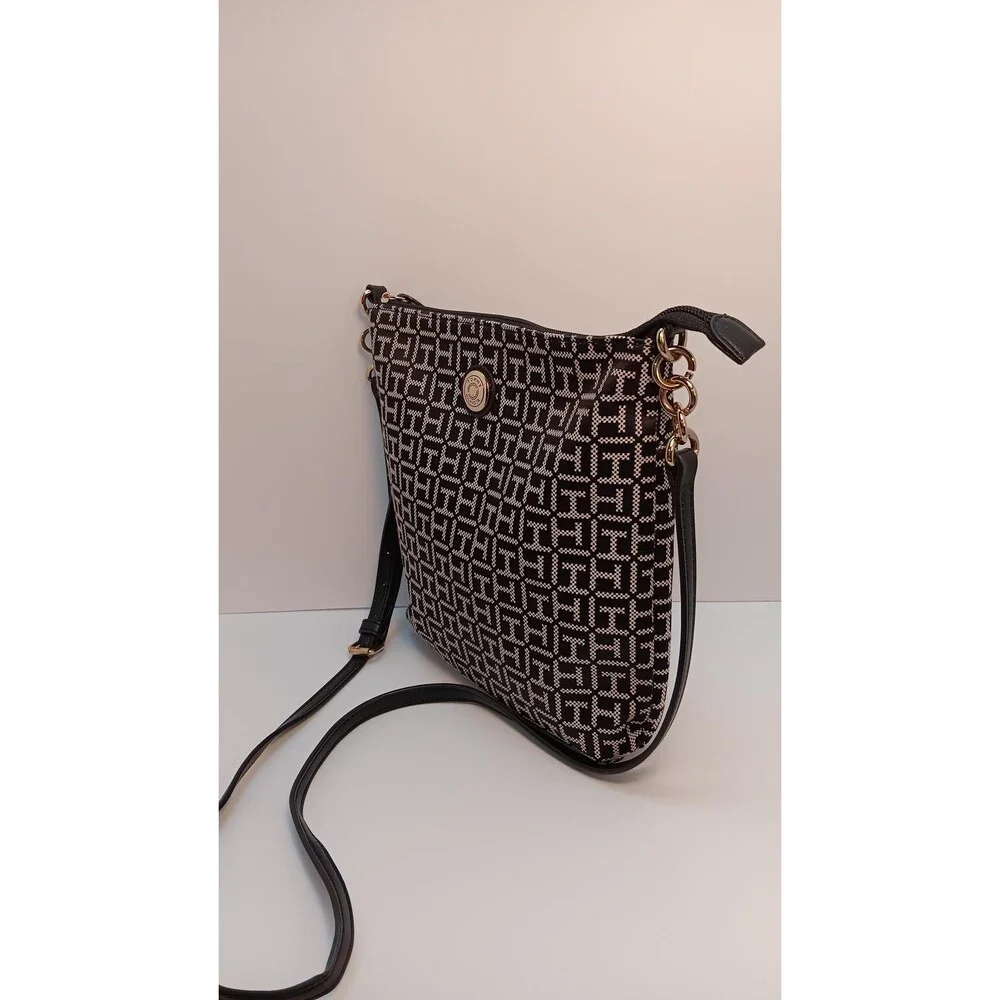 Tommy Hilfiger Monogram Canvas Crossbody Bag: Classic Preppy Shoulder Purse